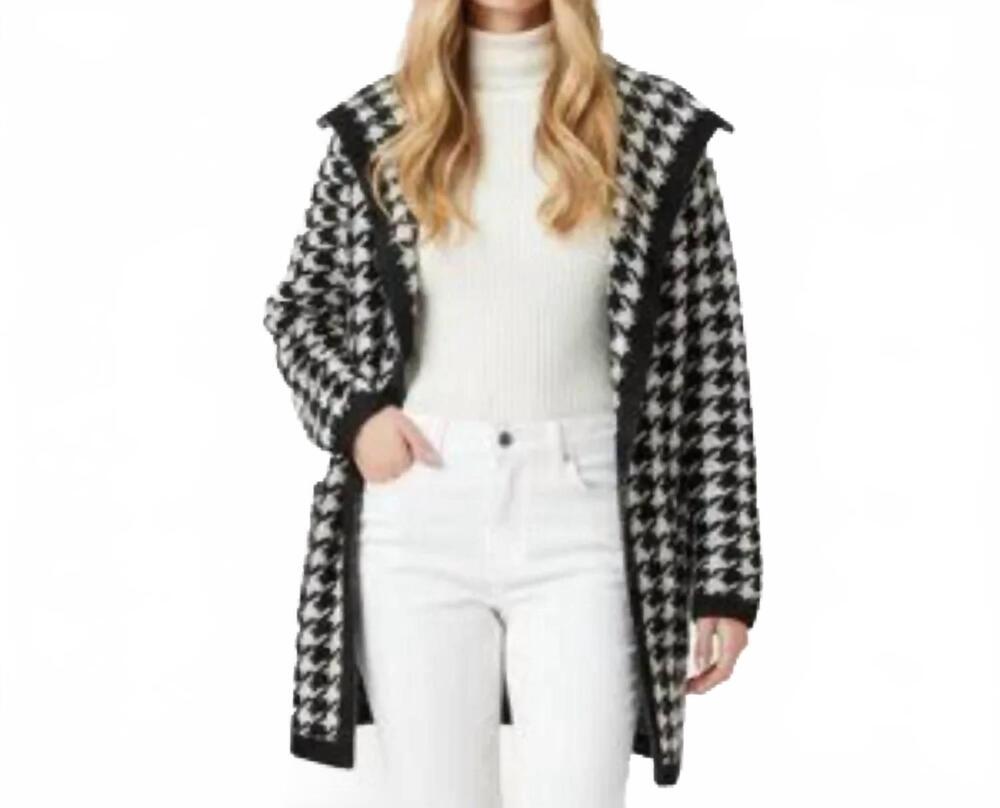 NEW MAX STUDIO herringbone open front cardigan in black white